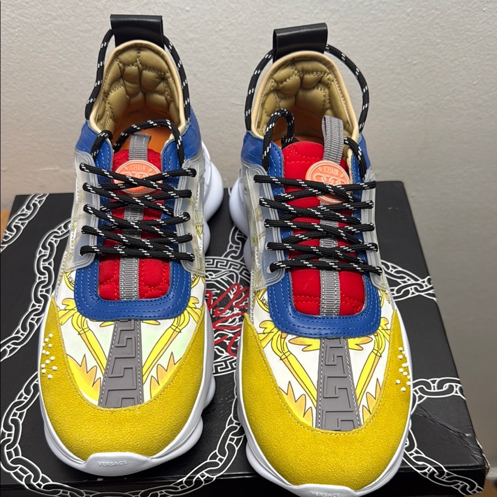 Versace Yellow and Blue Sneakers Bold Design